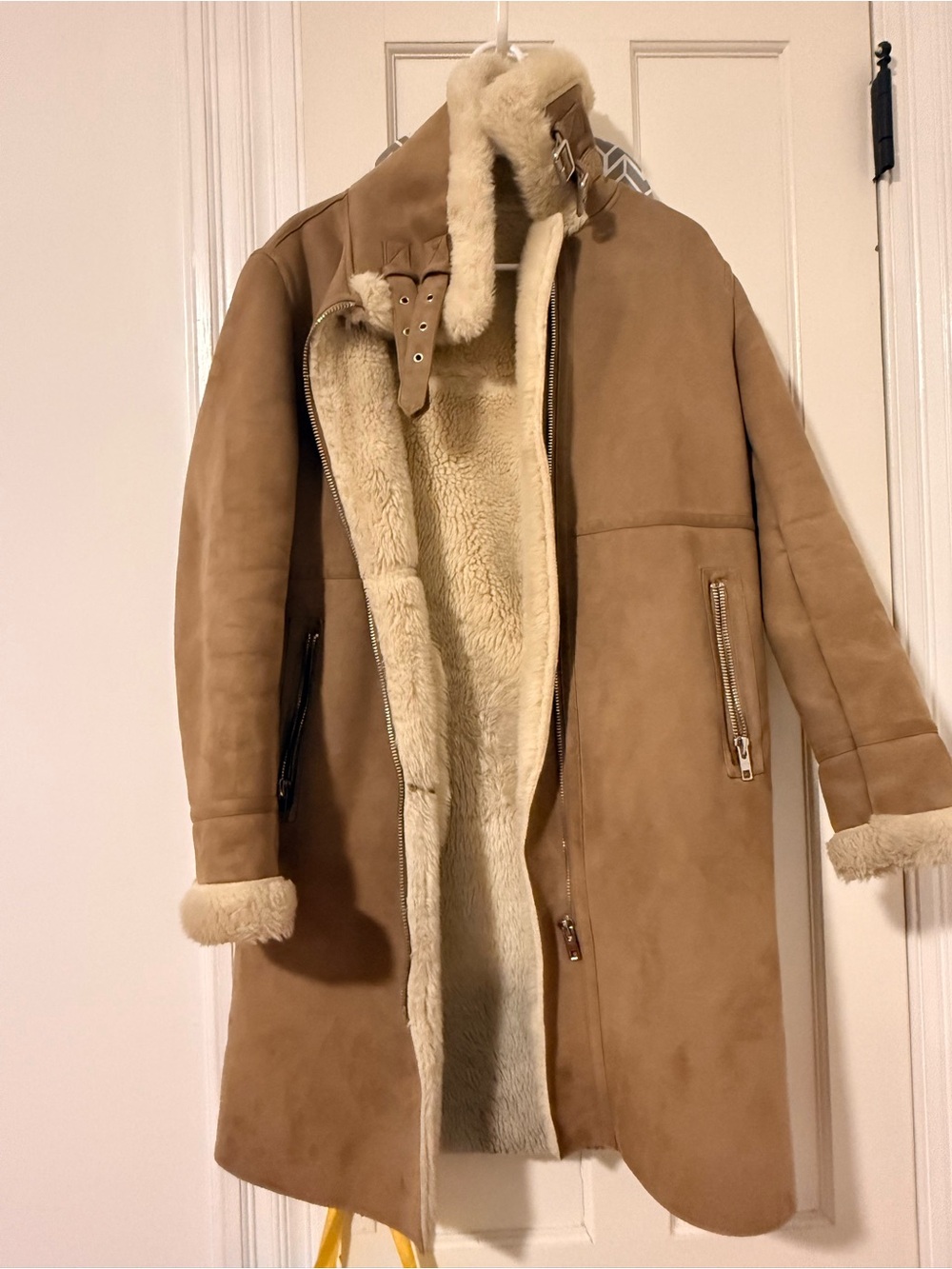 Zara Woman Cream Shearling Jacket